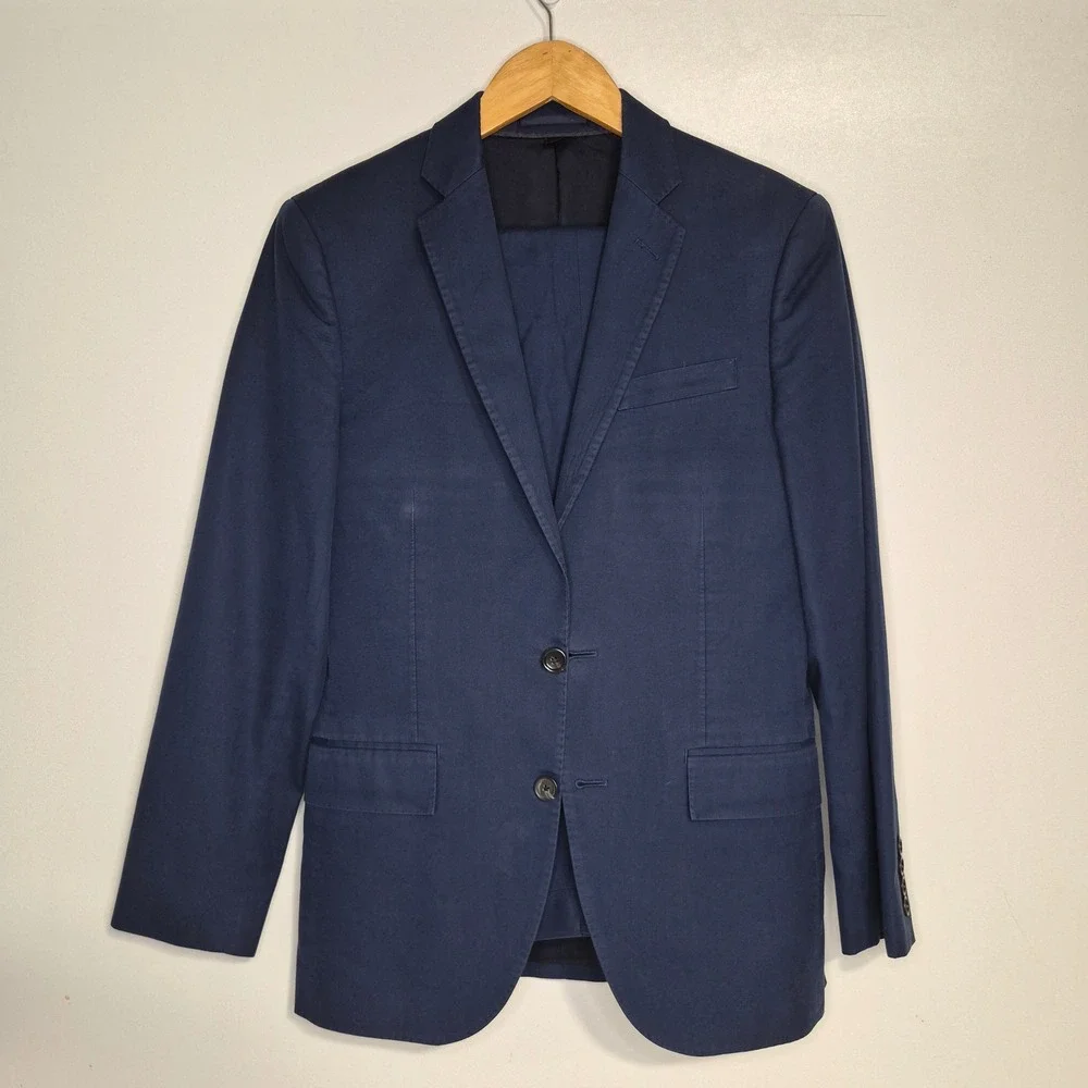 J.Crew Ludlow Slim Suit Men 34S 29x32 Classic Cotton Italian Fabric Navy Blue